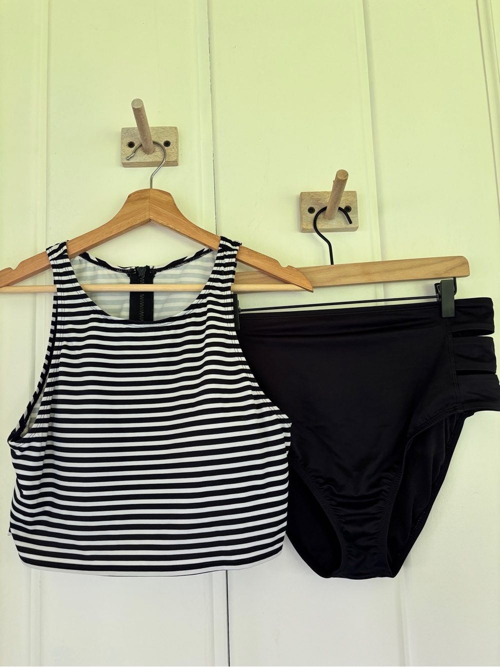 Beach Betty Black & White Striped High Neck Bikini Set